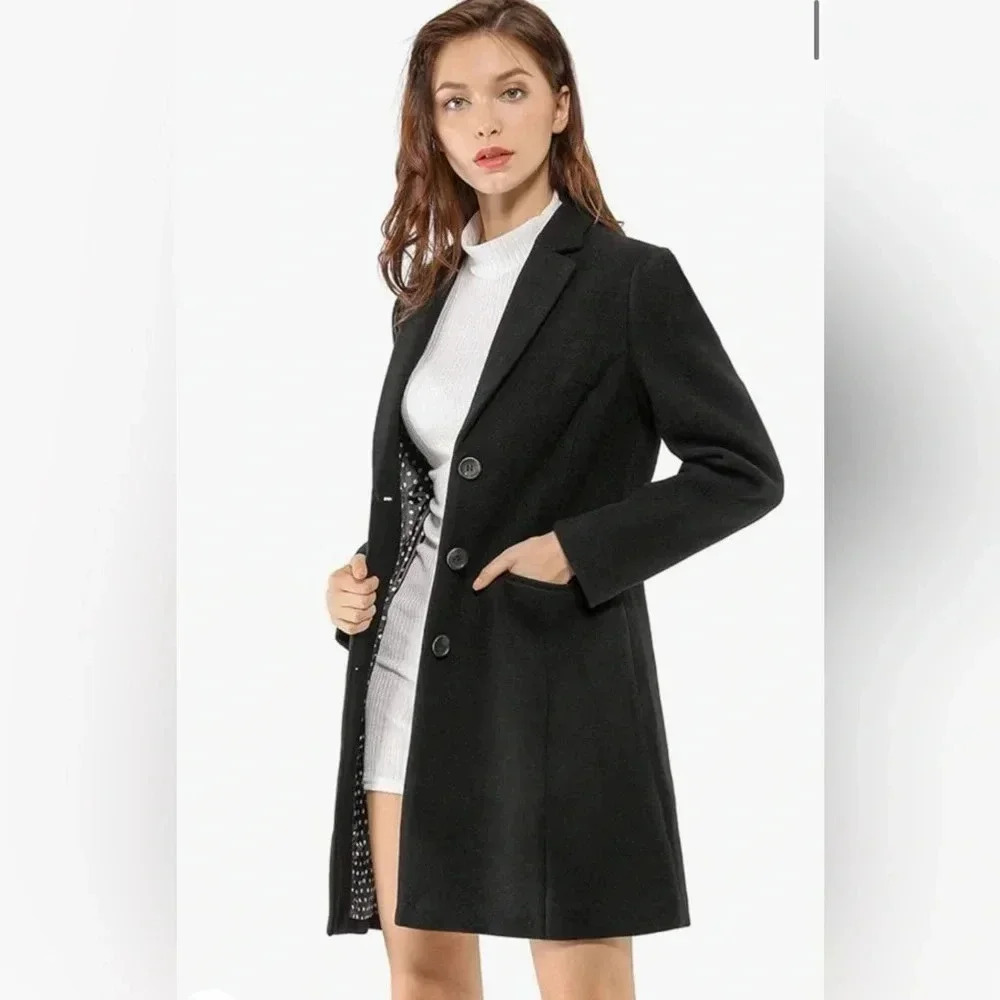 Allegra K Pea Coat Single Breasted Long Winter Coat Size XS‎